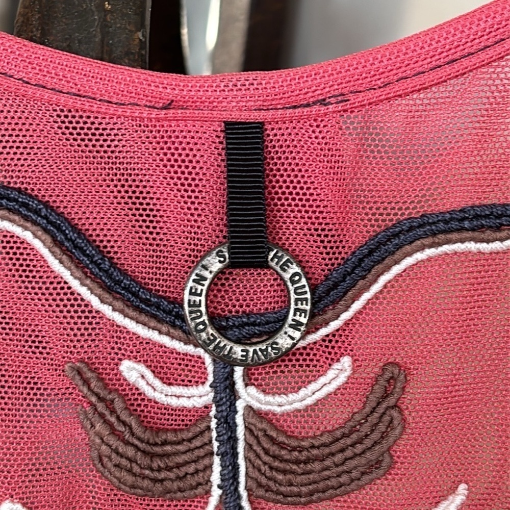 Save The Queen! V-Neck Tank Top Striped Embroidered Horse Beaded Mesh Back Italy - Picture 10 of 14